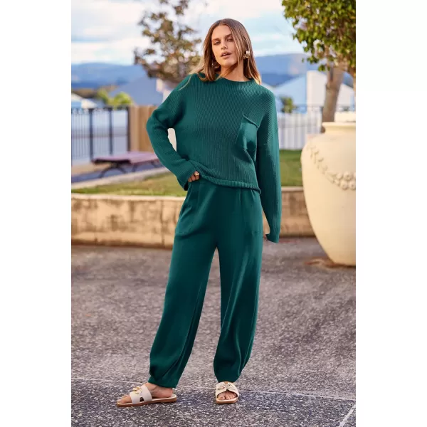 PRETTYGARDEN Womens Fall 2 Piece Sweater Set Casual Pullover Top High Waisted Sweatpants Tracksuit Lounge OutfitsBlue Green