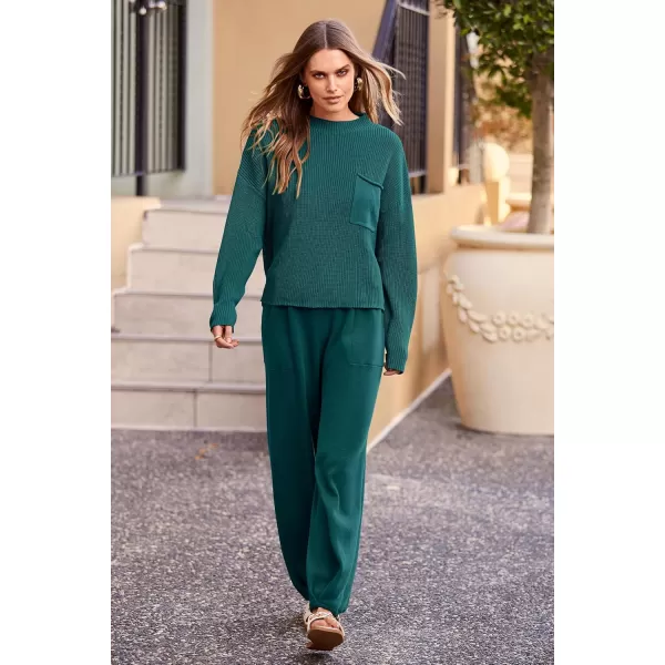 PRETTYGARDEN Womens Fall 2 Piece Sweater Set Casual Pullover Top High Waisted Sweatpants Tracksuit Lounge OutfitsBlue Green