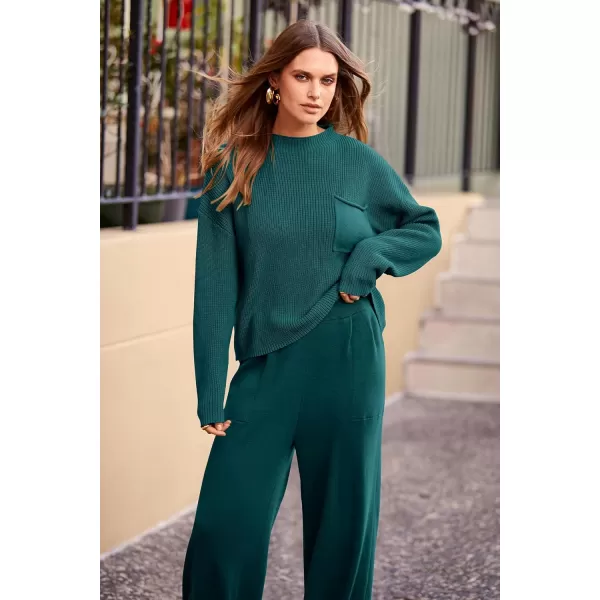 PRETTYGARDEN Womens Fall 2 Piece Sweater Set Casual Pullover Top High Waisted Sweatpants Tracksuit Lounge OutfitsBlue Green