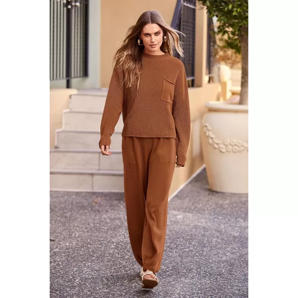 PRETTYGARDEN Womens Fall 2 Piece Sweater Set Casual Pullover Top High Waisted Sweatpants Tracksuit Lounge OutfitsBrown