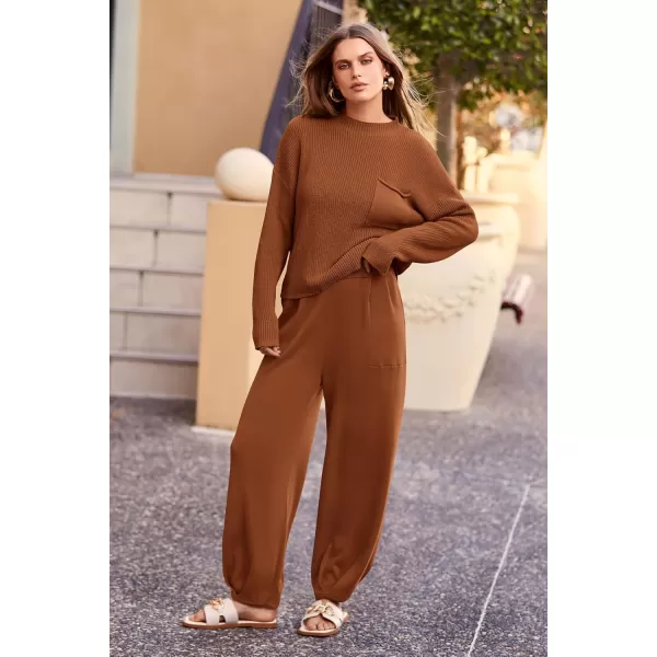 PRETTYGARDEN Womens Fall 2 Piece Sweater Set Casual Pullover Top High Waisted Sweatpants Tracksuit Lounge OutfitsBrown