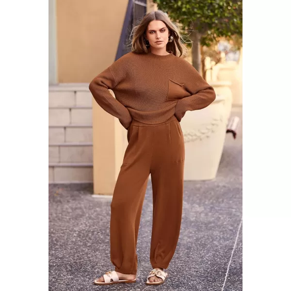 PRETTYGARDEN Womens Fall 2 Piece Sweater Set Casual Pullover Top High Waisted Sweatpants Tracksuit Lounge OutfitsBrown