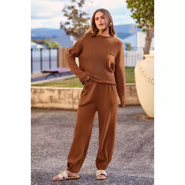 PRETTYGARDEN Womens Fall 2 Piece Sweater Set Casual Pullover Top High Waisted Sweatpants Tracksuit Lounge OutfitsBrown