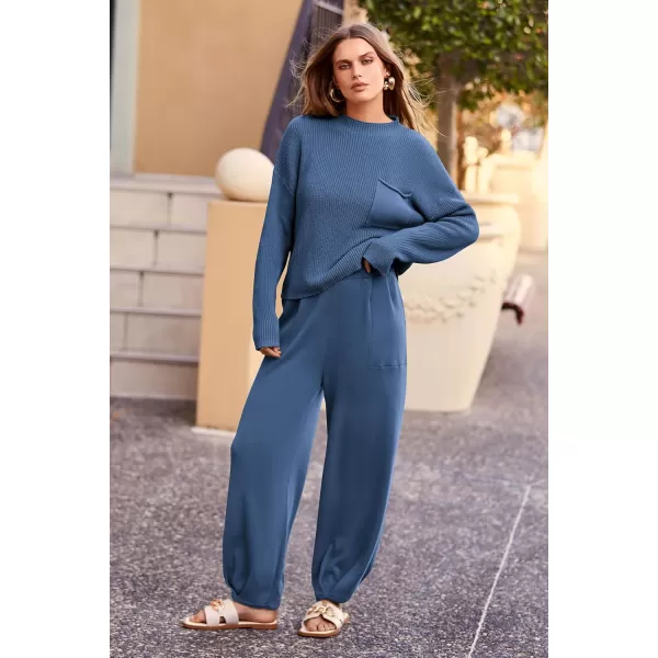 PRETTYGARDEN Womens Fall 2 Piece Sweater Set Casual Pullover Top High Waisted Sweatpants Tracksuit Lounge OutfitsDark Blue
