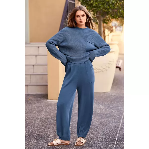 PRETTYGARDEN Womens Fall 2 Piece Sweater Set Casual Pullover Top High Waisted Sweatpants Tracksuit Lounge OutfitsDark Blue