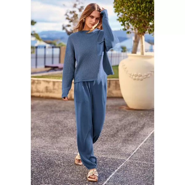 PRETTYGARDEN Womens Fall 2 Piece Sweater Set Casual Pullover Top High Waisted Sweatpants Tracksuit Lounge OutfitsDark Blue