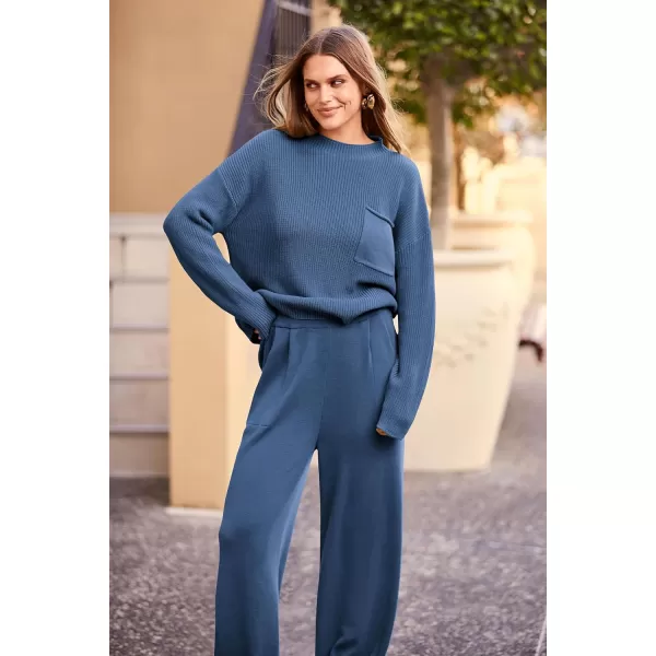 PRETTYGARDEN Womens Fall 2 Piece Sweater Set Casual Pullover Top High Waisted Sweatpants Tracksuit Lounge OutfitsDark Blue