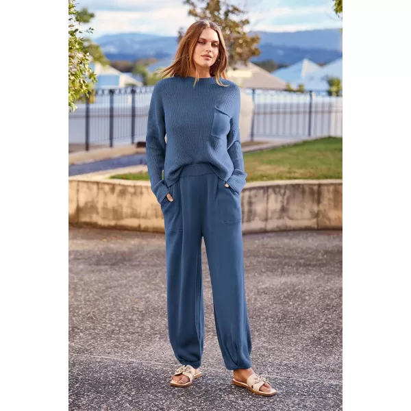PRETTYGARDEN Womens Fall 2 Piece Sweater Set Casual Pullover Top High Waisted Sweatpants Tracksuit Lounge OutfitsDark Blue