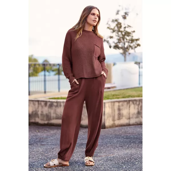 PRETTYGARDEN Womens Fall 2 Piece Sweater Set Casual Pullover Top High Waisted Sweatpants Tracksuit Lounge OutfitsDark Brown