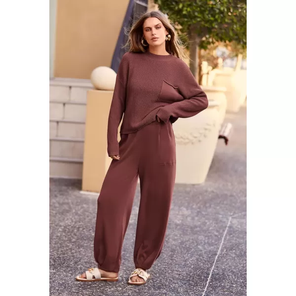 PRETTYGARDEN Womens Fall 2 Piece Sweater Set Casual Pullover Top High Waisted Sweatpants Tracksuit Lounge OutfitsDark Brown