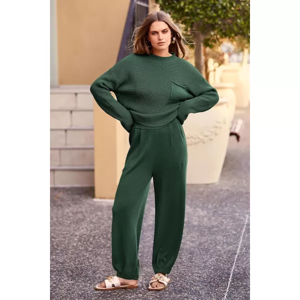 PRETTYGARDEN Womens Fall 2 Piece Sweater Set Casual Pullover Top High Waisted Sweatpants Tracksuit Lounge OutfitsDark Green