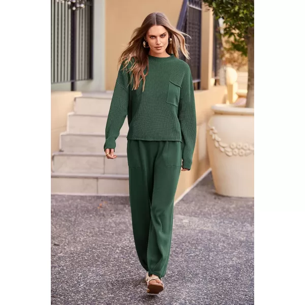 PRETTYGARDEN Womens Fall 2 Piece Sweater Set Casual Pullover Top High Waisted Sweatpants Tracksuit Lounge OutfitsDark Green