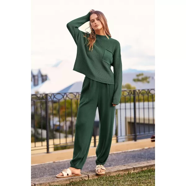 PRETTYGARDEN Womens Fall 2 Piece Sweater Set Casual Pullover Top High Waisted Sweatpants Tracksuit Lounge OutfitsDark Green