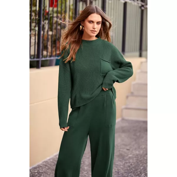 PRETTYGARDEN Womens Fall 2 Piece Sweater Set Casual Pullover Top High Waisted Sweatpants Tracksuit Lounge OutfitsDark Green