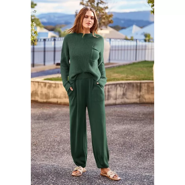 PRETTYGARDEN Womens Fall 2 Piece Sweater Set Casual Pullover Top High Waisted Sweatpants Tracksuit Lounge OutfitsDark Green
