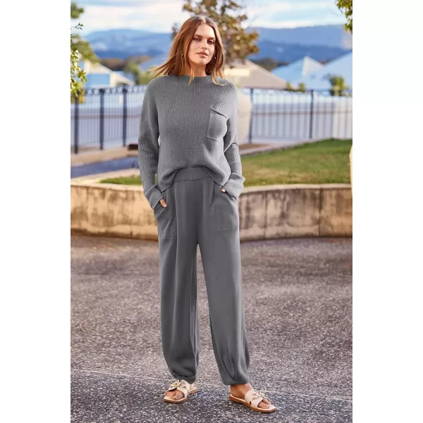PRETTYGARDEN Womens Fall 2 Piece Sweater Set Casual Pullover Top High Waisted Sweatpants Tracksuit Lounge OutfitsDark Grey