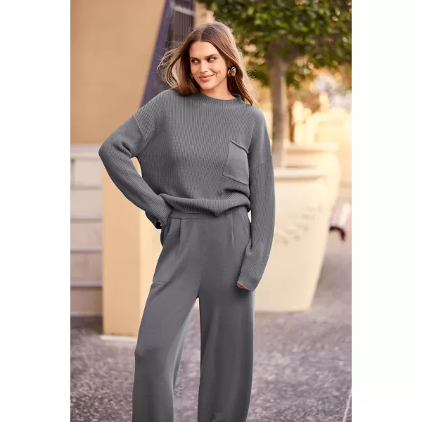 PRETTYGARDEN Womens Fall 2 Piece Sweater Set Casual Pullover Top High Waisted Sweatpants Tracksuit Lounge OutfitsDark Grey