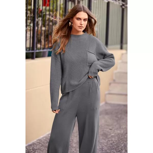 PRETTYGARDEN Womens Fall 2 Piece Sweater Set Casual Pullover Top High Waisted Sweatpants Tracksuit Lounge OutfitsDark Grey