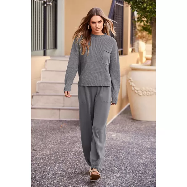 PRETTYGARDEN Womens Fall 2 Piece Sweater Set Casual Pullover Top High Waisted Sweatpants Tracksuit Lounge OutfitsDark Grey