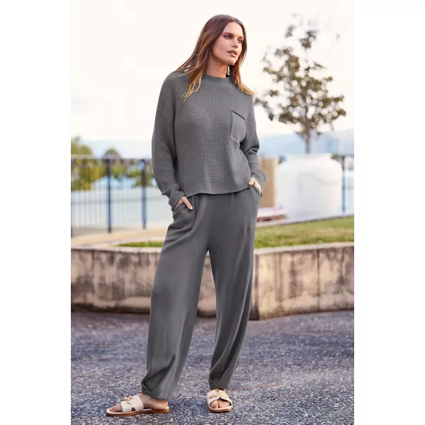 PRETTYGARDEN Womens Fall 2 Piece Sweater Set Casual Pullover Top High Waisted Sweatpants Tracksuit Lounge OutfitsDark Grey