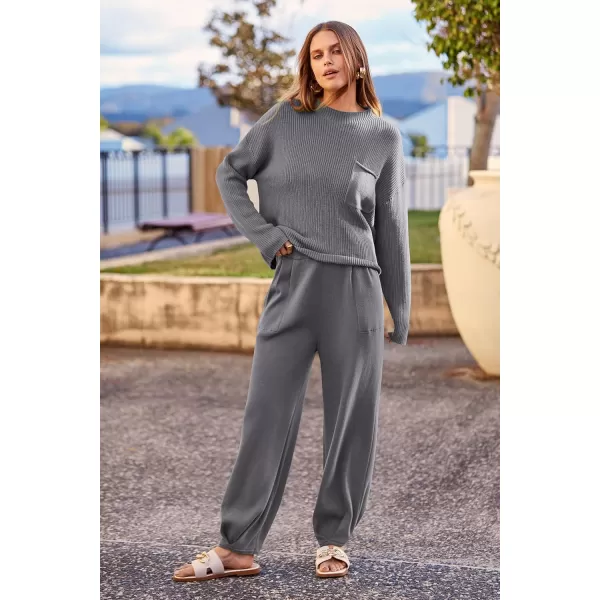 PRETTYGARDEN Womens Fall 2 Piece Sweater Set Casual Pullover Top High Waisted Sweatpants Tracksuit Lounge OutfitsDark Grey