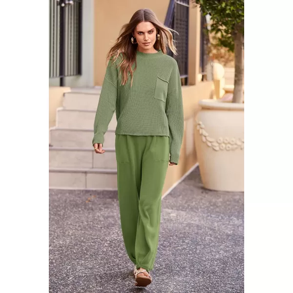 PRETTYGARDEN Womens Fall 2 Piece Sweater Set Casual Pullover Top High Waisted Sweatpants Tracksuit Lounge OutfitsGrass Green