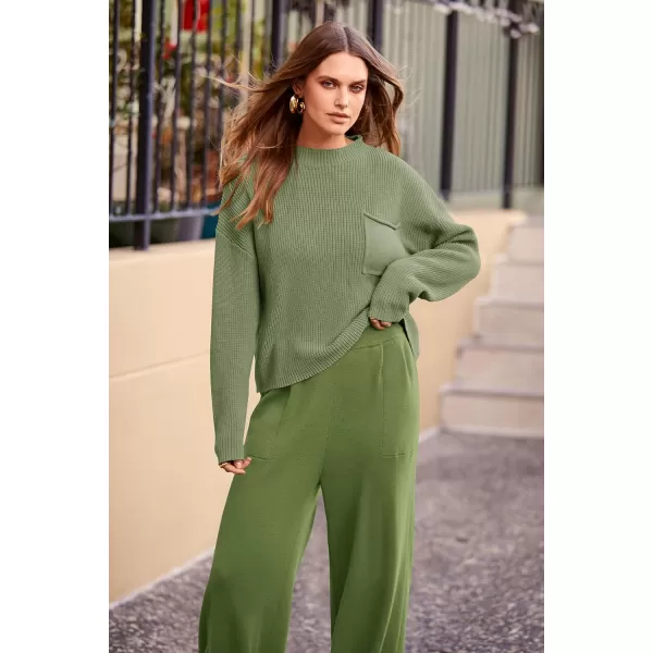 PRETTYGARDEN Womens Fall 2 Piece Sweater Set Casual Pullover Top High Waisted Sweatpants Tracksuit Lounge OutfitsGrass Green