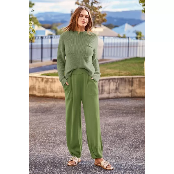 PRETTYGARDEN Womens Fall 2 Piece Sweater Set Casual Pullover Top High Waisted Sweatpants Tracksuit Lounge OutfitsGrass Green