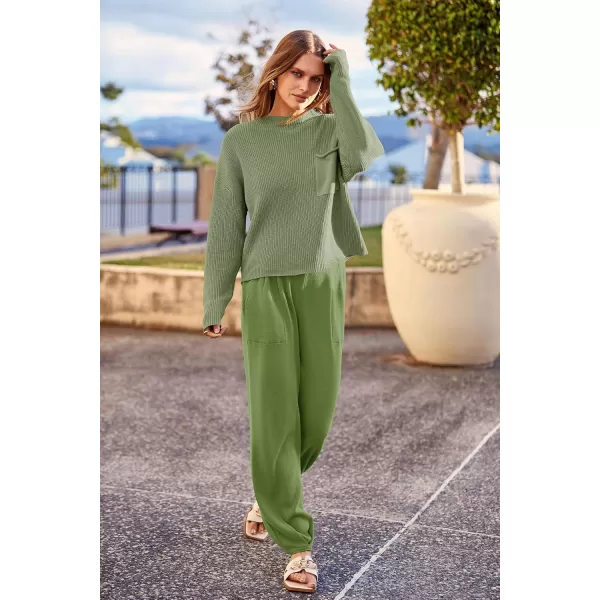 PRETTYGARDEN Womens Fall 2 Piece Sweater Set Casual Pullover Top High Waisted Sweatpants Tracksuit Lounge OutfitsGrass Green