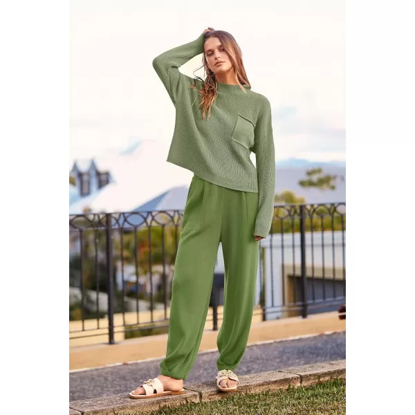 PRETTYGARDEN Womens Fall 2 Piece Sweater Set Casual Pullover Top High Waisted Sweatpants Tracksuit Lounge OutfitsGrass Green
