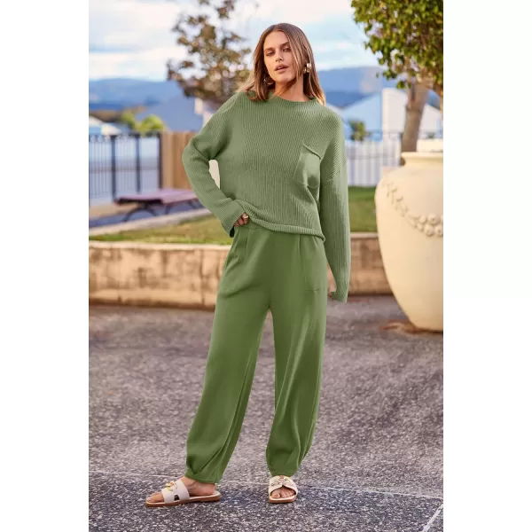 PRETTYGARDEN Womens Fall 2 Piece Sweater Set Casual Pullover Top High Waisted Sweatpants Tracksuit Lounge OutfitsGrass Green
