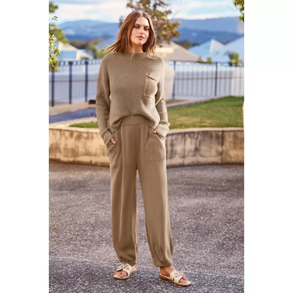 PRETTYGARDEN Womens Fall 2 Piece Sweater Set Casual Pullover Top High Waisted Sweatpants Tracksuit Lounge OutfitsKhaki