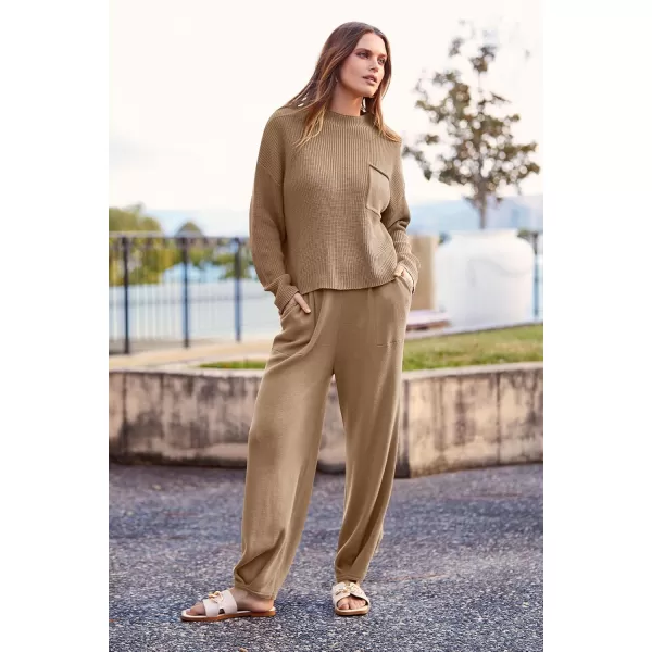 PRETTYGARDEN Womens Fall 2 Piece Sweater Set Casual Pullover Top High Waisted Sweatpants Tracksuit Lounge OutfitsKhaki