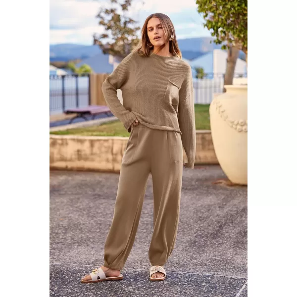 PRETTYGARDEN Womens Fall 2 Piece Sweater Set Casual Pullover Top High Waisted Sweatpants Tracksuit Lounge OutfitsKhaki