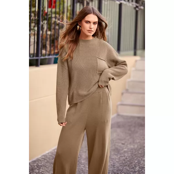 PRETTYGARDEN Womens Fall 2 Piece Sweater Set Casual Pullover Top High Waisted Sweatpants Tracksuit Lounge OutfitsKhaki
