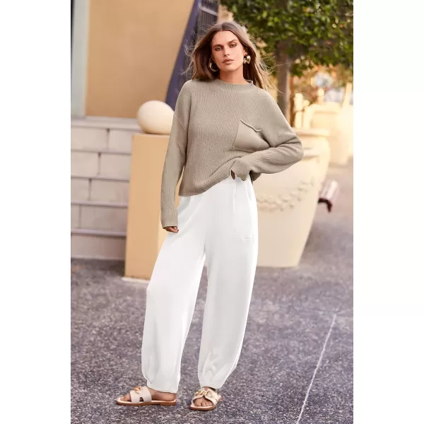 PRETTYGARDEN Womens Fall 2 Piece Sweater Set Casual Pullover Top High Waisted Sweatpants Tracksuit Lounge OutfitsKhaki Beige White