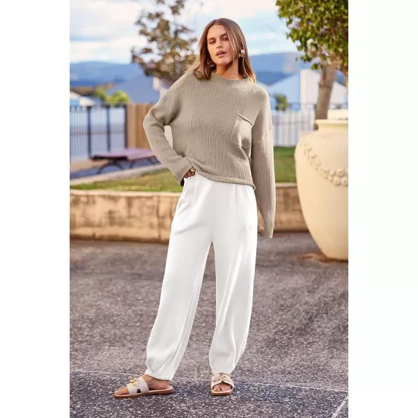 PRETTYGARDEN Womens Fall 2 Piece Sweater Set Casual Pullover Top High Waisted Sweatpants Tracksuit Lounge OutfitsKhaki Beige White