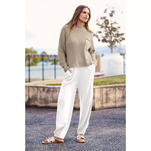PRETTYGARDEN Womens Fall 2 Piece Sweater Set Casual Pullover Top High Waisted Sweatpants Tracksuit Lounge OutfitsKhaki Beige White