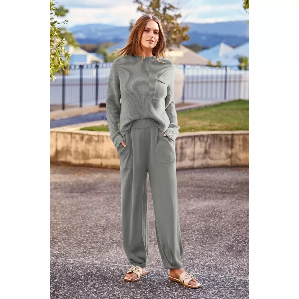 PRETTYGARDEN Womens Fall 2 Piece Sweater Set Casual Pullover Top High Waisted Sweatpants Tracksuit Lounge OutfitsLight Grey