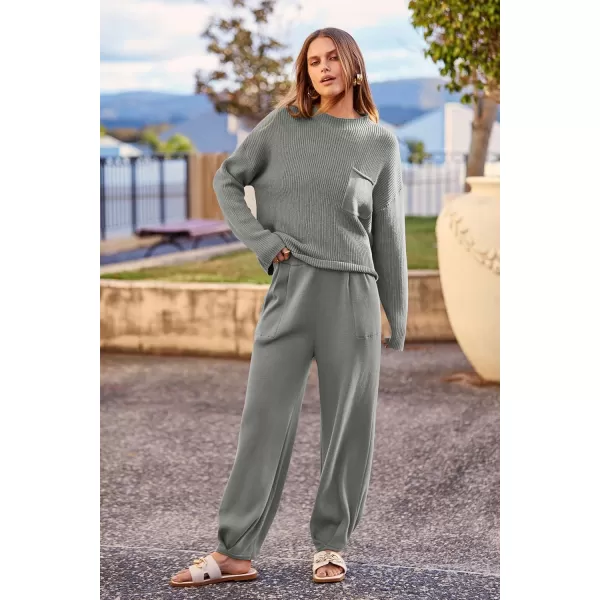 PRETTYGARDEN Womens Fall 2 Piece Sweater Set Casual Pullover Top High Waisted Sweatpants Tracksuit Lounge OutfitsLight Grey