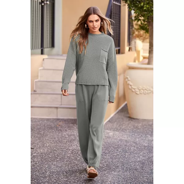 PRETTYGARDEN Womens Fall 2 Piece Sweater Set Casual Pullover Top High Waisted Sweatpants Tracksuit Lounge OutfitsLight Grey