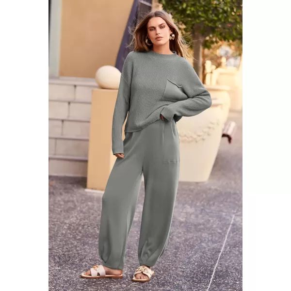 PRETTYGARDEN Womens Fall 2 Piece Sweater Set Casual Pullover Top High Waisted Sweatpants Tracksuit Lounge OutfitsLight Grey