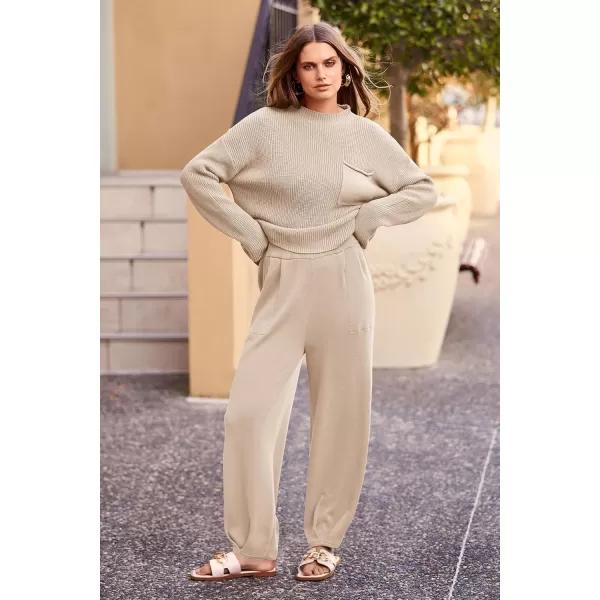 PRETTYGARDEN Womens Fall 2 Piece Sweater Set Casual Pullover Top High Waisted Sweatpants Tracksuit Lounge OutfitsLight Khaki