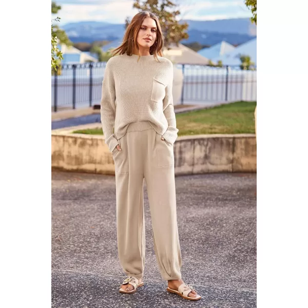 PRETTYGARDEN Womens Fall 2 Piece Sweater Set Casual Pullover Top High Waisted Sweatpants Tracksuit Lounge OutfitsLight Khaki