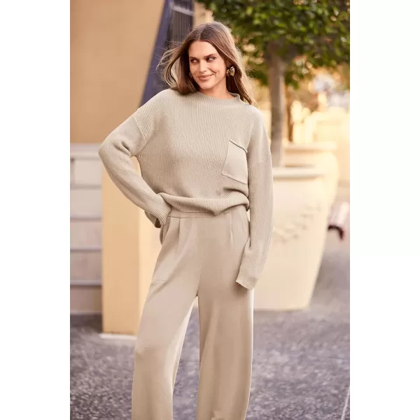 PRETTYGARDEN Womens Fall 2 Piece Sweater Set Casual Pullover Top High Waisted Sweatpants Tracksuit Lounge OutfitsLight Khaki