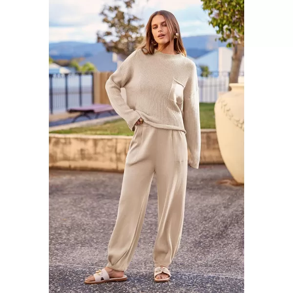 PRETTYGARDEN Womens Fall 2 Piece Sweater Set Casual Pullover Top High Waisted Sweatpants Tracksuit Lounge OutfitsLight Khaki