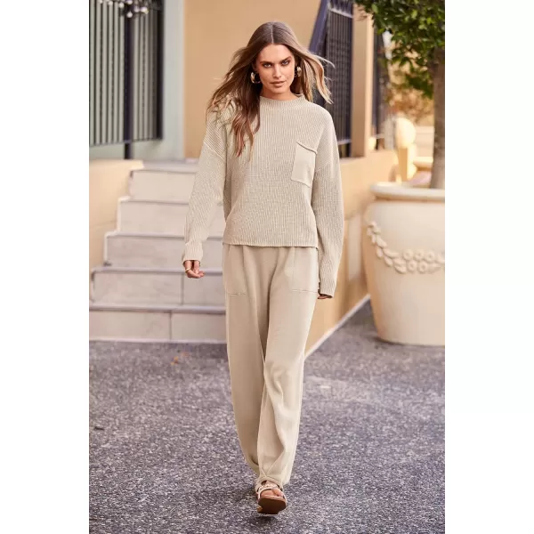 PRETTYGARDEN Womens Fall 2 Piece Sweater Set Casual Pullover Top High Waisted Sweatpants Tracksuit Lounge OutfitsLight Khaki