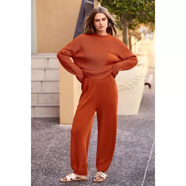 PRETTYGARDEN Womens Fall 2 Piece Sweater Set Casual Pullover Top High Waisted Sweatpants Tracksuit Lounge OutfitsOrange