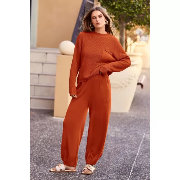 PRETTYGARDEN Womens Fall 2 Piece Sweater Set Casual Pullover Top High Waisted Sweatpants Tracksuit Lounge OutfitsOrange