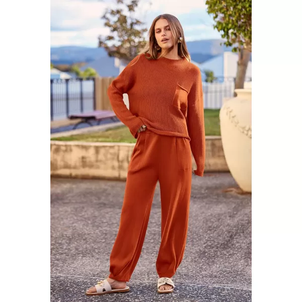 PRETTYGARDEN Womens Fall 2 Piece Sweater Set Casual Pullover Top High Waisted Sweatpants Tracksuit Lounge OutfitsOrange